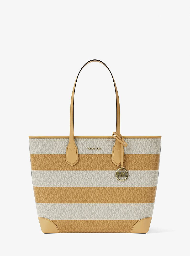 Eva Large Striped Signature Logo Tote Bag Honeywheat Honeywheat