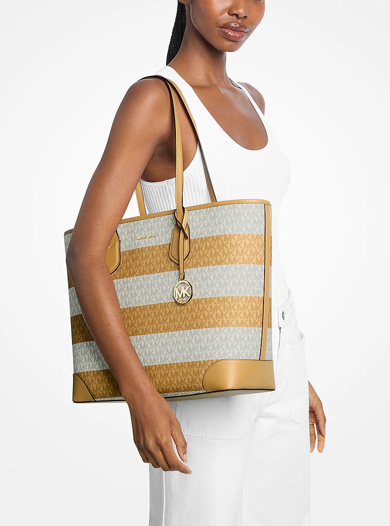 Eva Large Striped Signature Logo Tote Bag Honeywheat Honeywheat