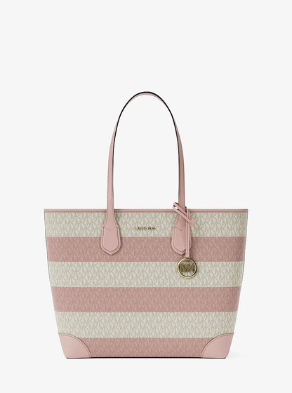 Eva Large Striped Signature Logo Tote Bag Powder Blush Powder Blush
