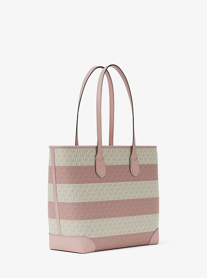 Eva Large Striped Signature Logo Tote Bag Powder Blush Powder Blush