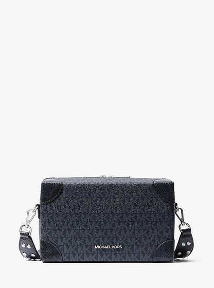 Jeanie Small Signature Logo and Snake Embossed Crossbody Bag Navy Navy