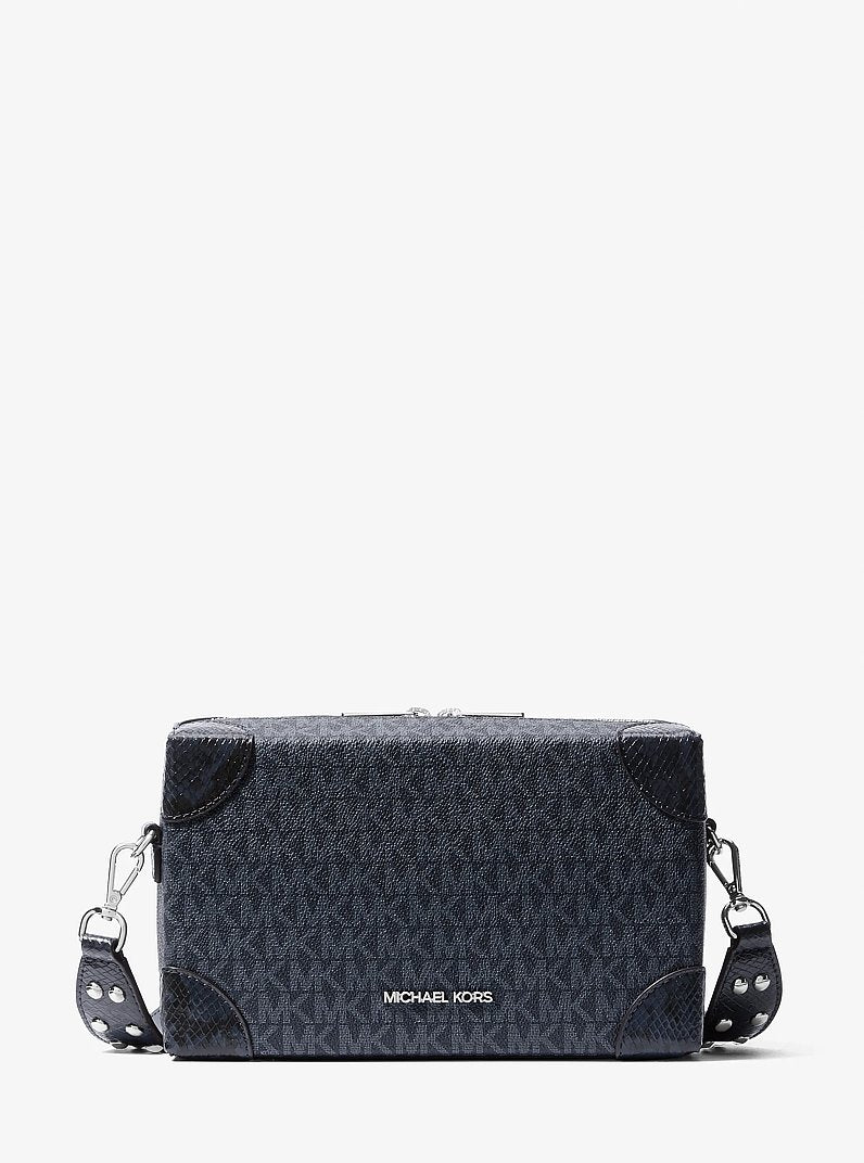 Jeanie Small Signature Logo and Snake Embossed Crossbody Bag Navy Navy