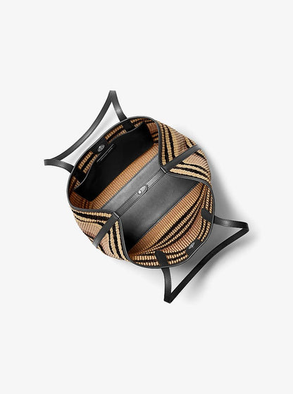 Avalon Medium Striped Woven Tote Bag Black Black