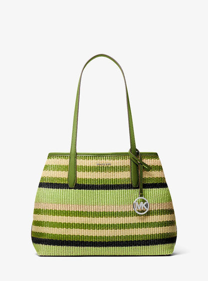 Avalon Medium Striped Woven Tote Bag Lime Lime