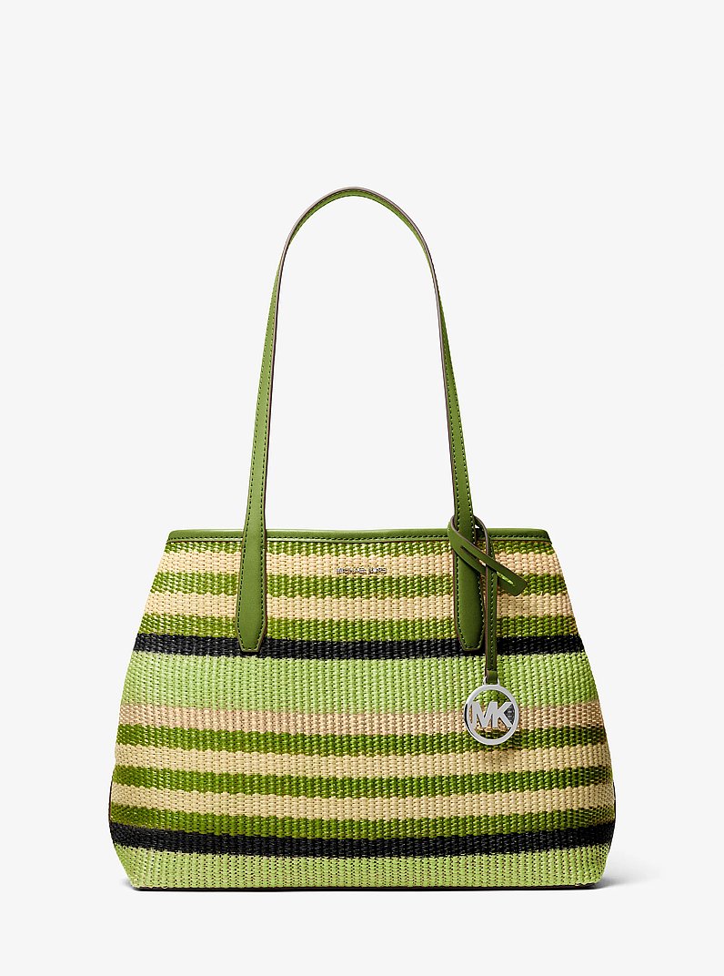 Avalon Medium Striped Woven Tote Bag Lime Lime