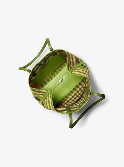 Avalon Medium Striped Woven Tote Bag Lime Lime