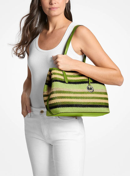 Avalon Medium Striped Woven Tote Bag Lime Lime