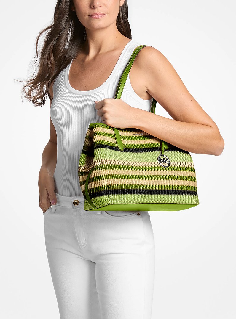 Avalon Medium Striped Woven Tote Bag Lime Lime