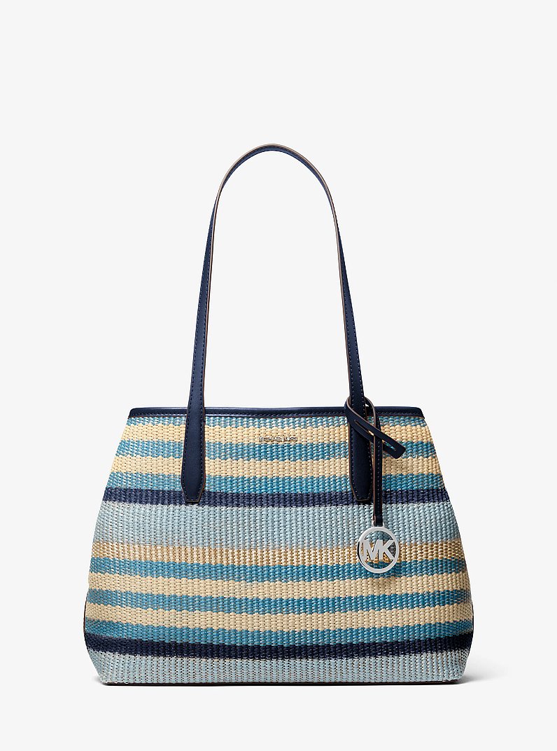 Avalon Medium Striped Woven Tote Bag Navy Navy