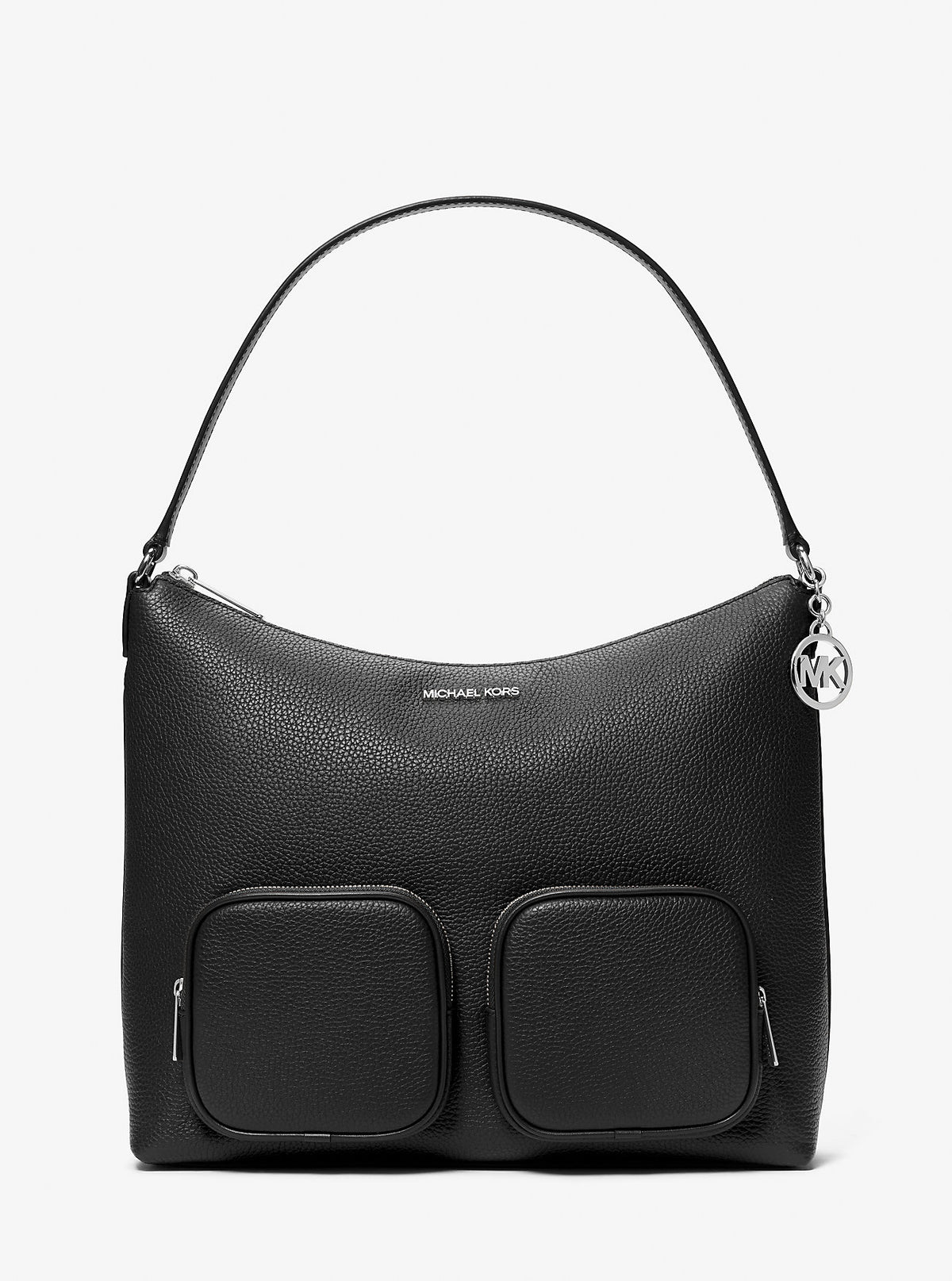 Merritt Large Pebbled Leather Cargo Shoulder Bag Black Black