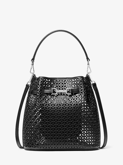 Carson Small Floral Laser Cut Bucket Crossbody Bag Black Black