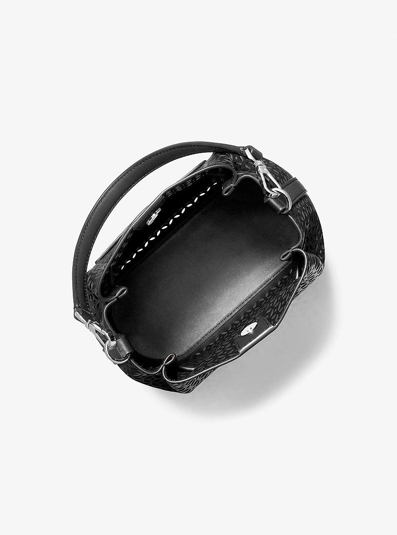 Carson Small Floral Laser Cut Bucket Crossbody Bag Black Black