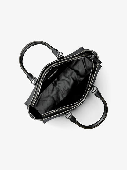 Arden Medium Pebbled Leather and Signature Logo Top-Zip Satchel Black Black