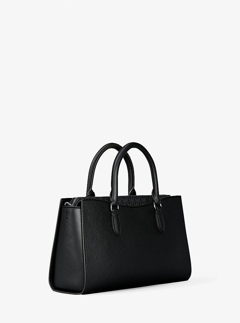 Arden Medium Pebbled Leather and Signature Logo Top-Zip Satchel Black Black