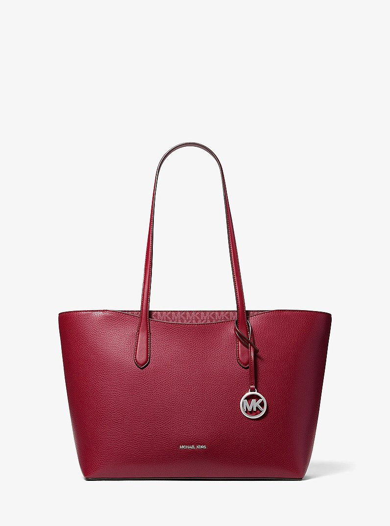 Arden Large Pebbled Leather Tote Bag Maroon Maroon