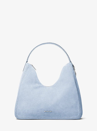 Nayla Medium Suede Hobo Shoulder Bag Pale Ocean Pale Ocean