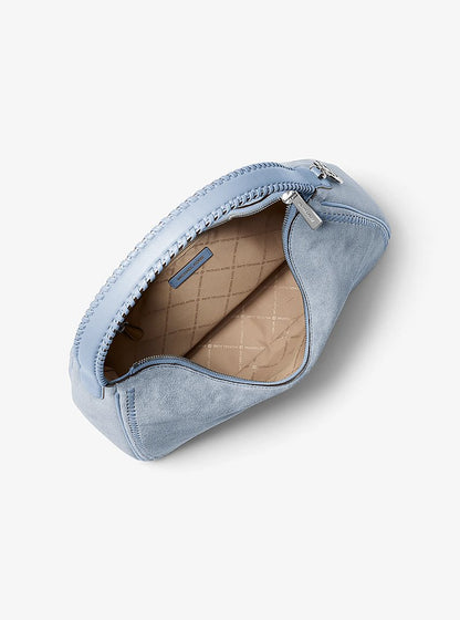 Nayla Medium Suede Hobo Shoulder Bag Pale Ocean Pale Ocean