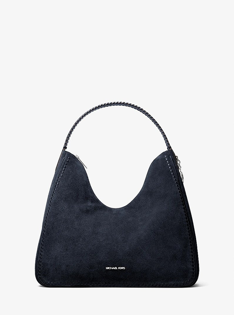 Nayla Medium Suede Hobo Shoulder Bag Navy Navy