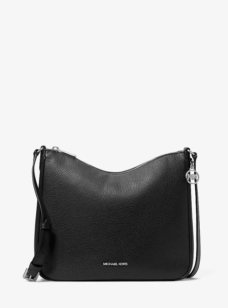 Nayla Medium Pebbled Leather Messenger Bag Black Black