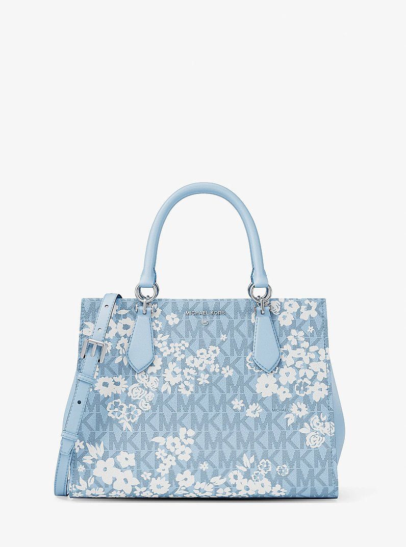 Marilyn Medium Printed Signature Logo Satchel Pale Ocean Pale Ocean