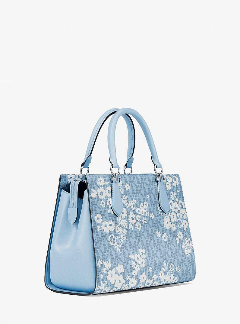 Marilyn Medium Printed Signature Logo Satchel Pale Ocean Pale Ocean