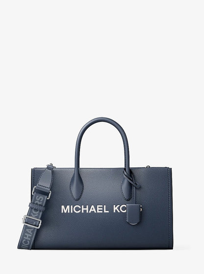 Mirella Medium Pebbled Leather Satchel Navy Navy