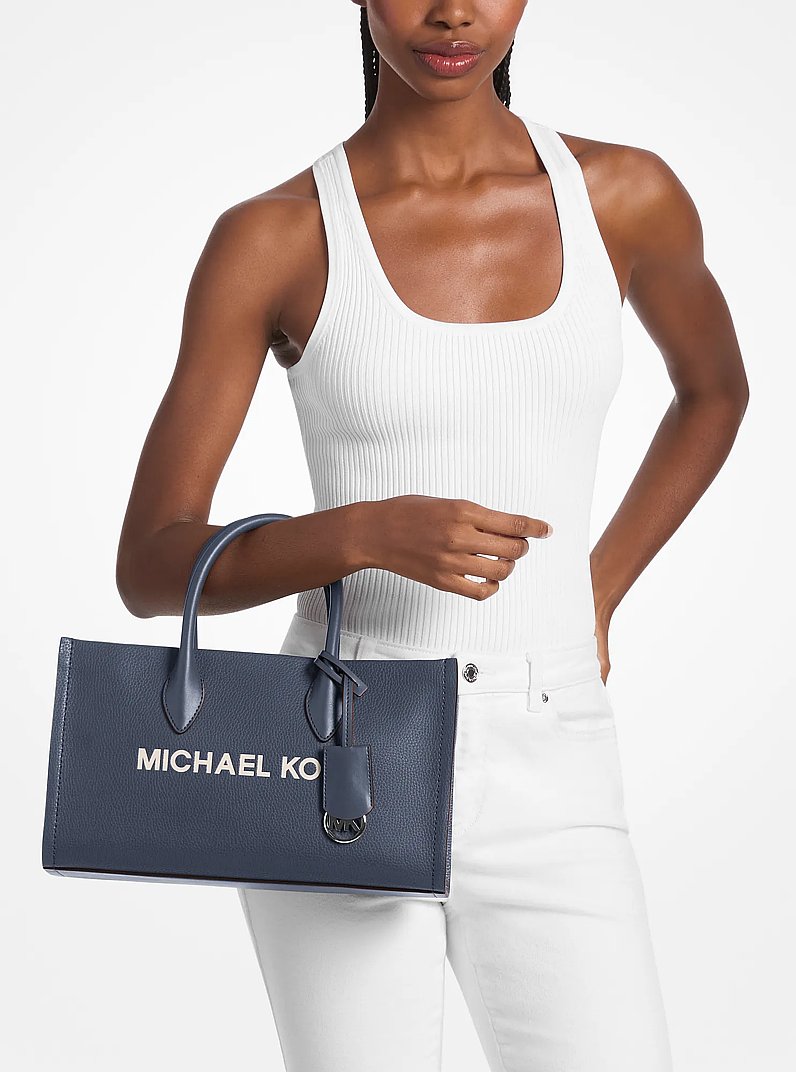 Mirella Medium Pebbled Leather Satchel Navy Navy