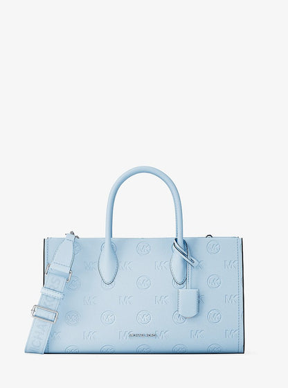 Mirella Medium Logo Debossed Satchel Pale Ocean Pale Ocean