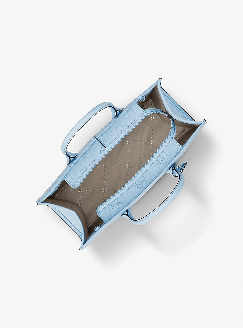 Mirella Medium Logo Debossed Satchel Pale Ocean Pale Ocean