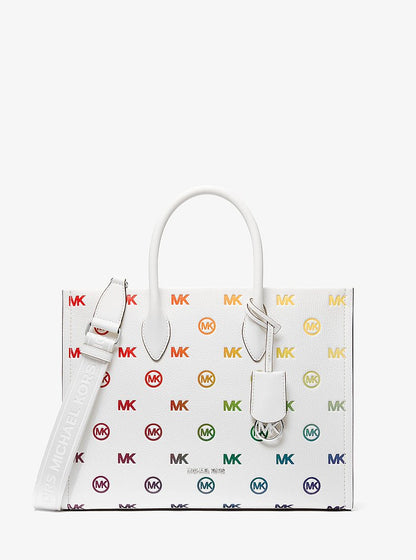 Mirella Medium Rainbow Logo Embossed Tote Bag Optic White Optic White