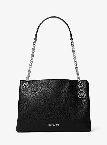 Christina Medium Pebbled Leather Messenger Bag Black Black