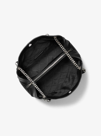 Christina Medium Pebbled Leather Messenger Bag Black Black