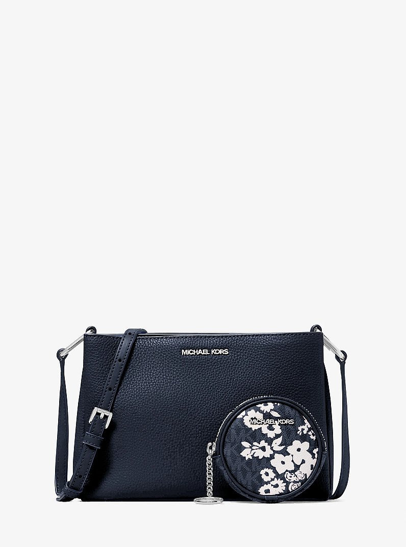 Trisha Pebbled Leather Crossbody Bag With Printed Signature Logo Pouch Navy Navy