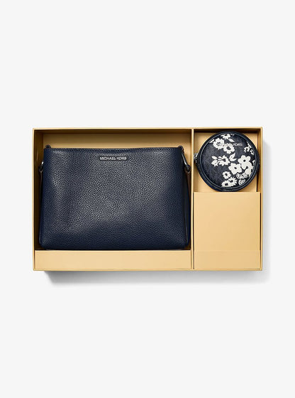 Trisha Pebbled Leather Crossbody Bag With Printed Signature Logo Pouch Navy Navy