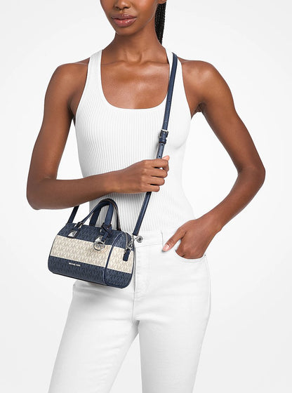 Grayson Small Striped Signature Logo Duffel Crossbody Bag Navy Navy