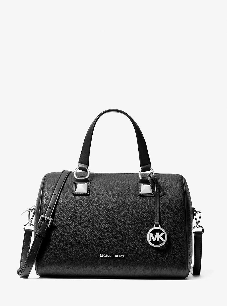 Grayson Medium Pebbled Leather Duffel Crossbody Bag Black Black