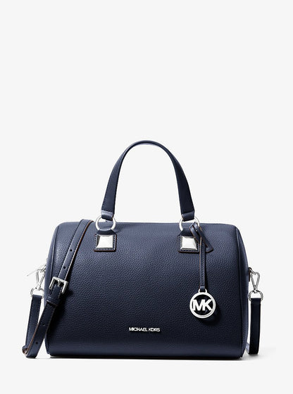 Grayson Medium Pebbled Leather Duffel Crossbody Bag Navy Navy