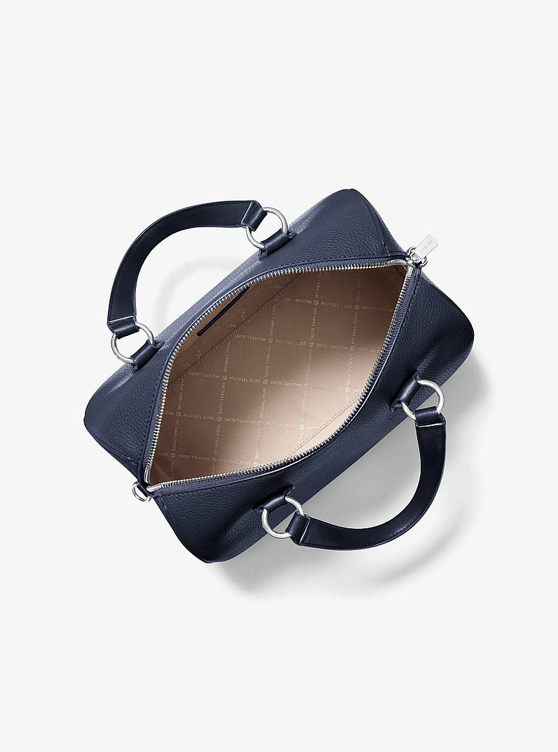 Grayson Medium Pebbled Leather Duffel Crossbody Bag Navy Navy