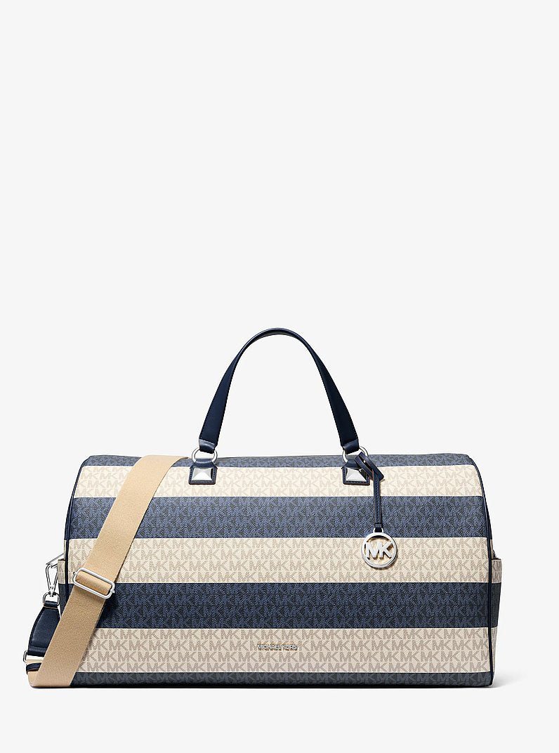 Grayson Extra-Large Striped Signature Logo Weekender Bag Navy Navy