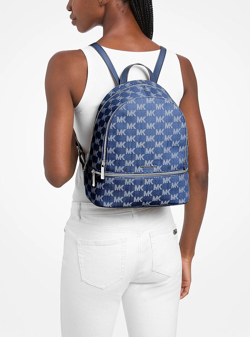 Rhea Medium Logo Jacquard Denim Backpack Denim Denim