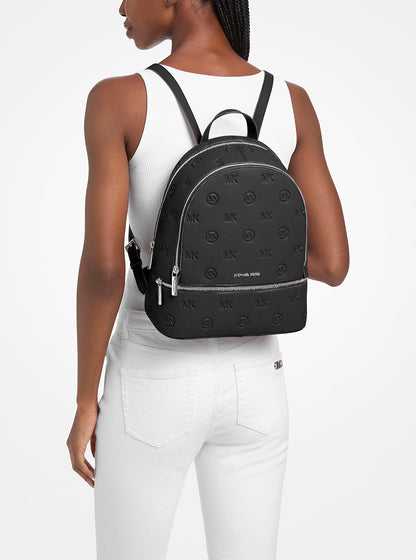 Rhea Medium Logo Debossed Backpack Black Black