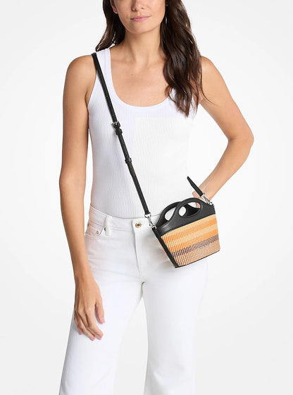 Tatum Small Striped Woven Crossbody Bag Black Black