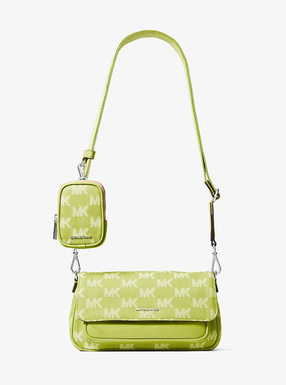 Jet Set Travel Small Logo Jacquard Denim Crossbody Bag With Pouch Lime Lime