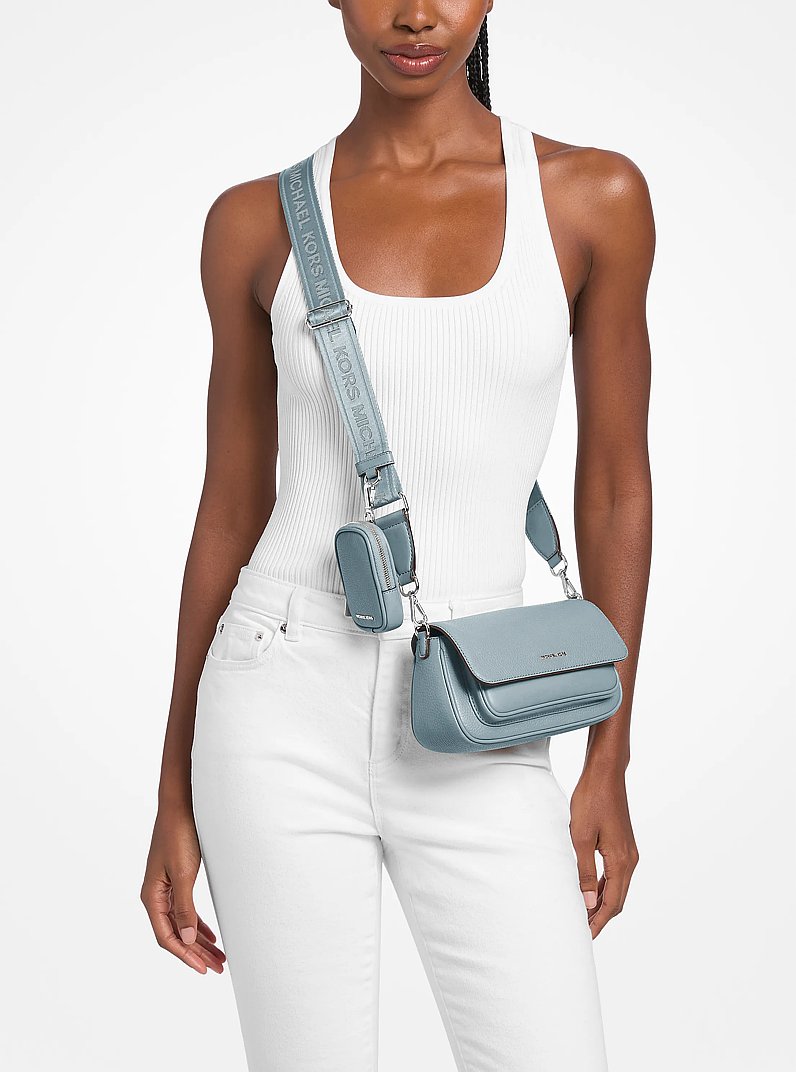 Jet Set Travel Small Pebbled Leather Crossbody Bag With Pouch Pale Ocean Pale Ocean