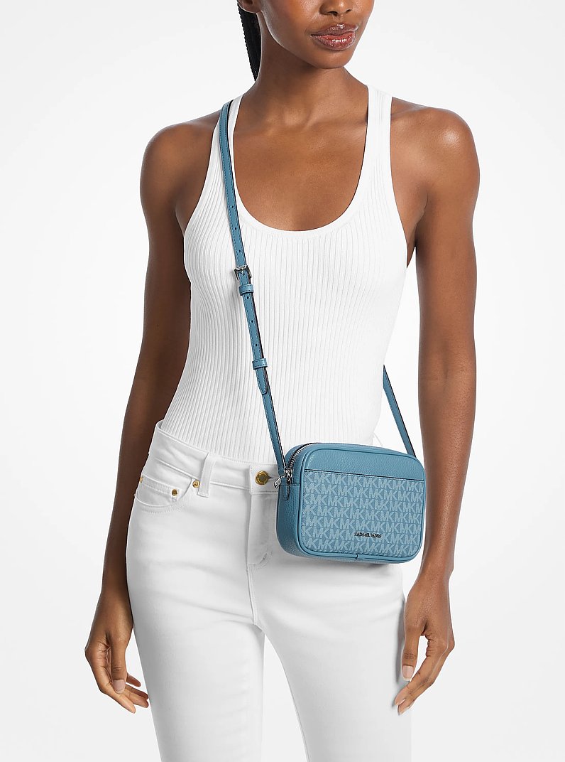 Jet Set Travel Small Signature Logo Camera Crossbody Bag Denim Denim