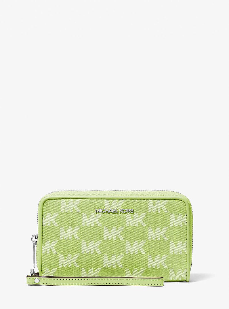 Jet Set Travel Large Logo Jacquard Denim Smartphone Wristlet Lime Lime