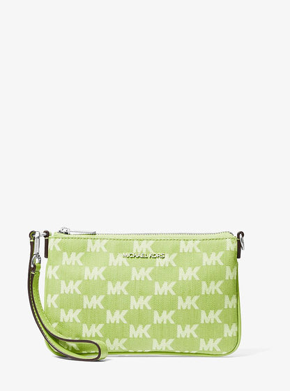Jet Set Travel Small Logo Jacquard Denim Wristlet Lime Lime