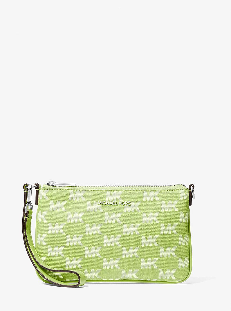 Jet Set Travel Small Logo Jacquard Denim Wristlet Lime Lime