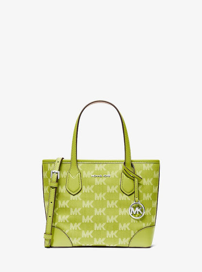 Eva Extra-Small Logo Jacquard Denim Convertible Tote Bag Lime Lime