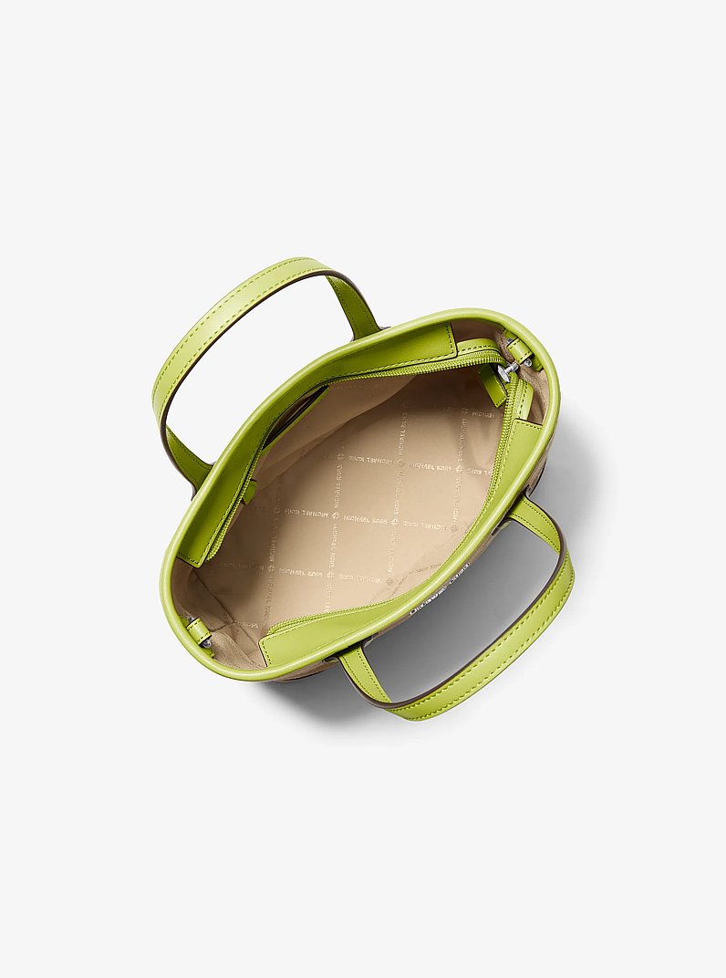 Eva Extra-Small Logo Jacquard Denim Convertible Tote Bag Lime Lime